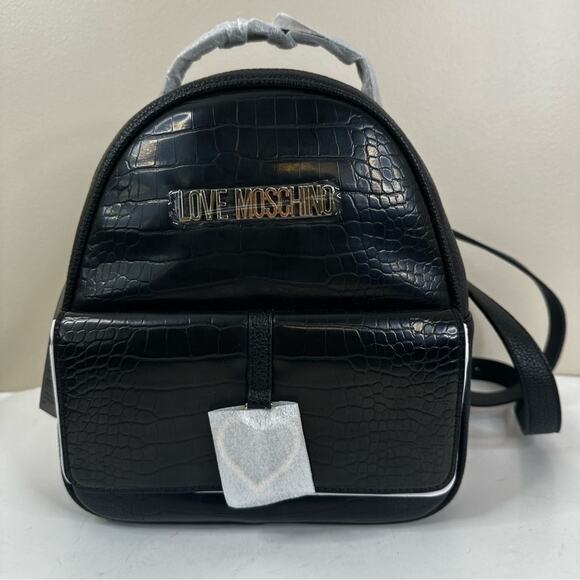 NEW Love Moschino Backpack Black Faux Leather Croc-Effect Bag main image 8